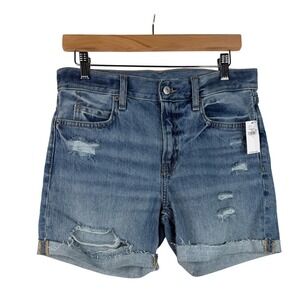 New Old Navy Hi Rise‎ Slouchy Straight Distressed Denim Shorts size 0 Blue